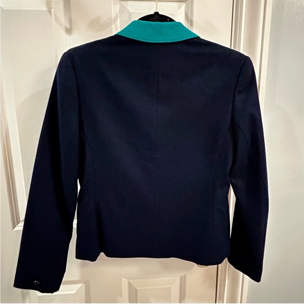 Vintage 70s Pendleton Wool Blazer Navy Teal Trim Contrast Lapel Academia Sz M - Picture 10 of 12